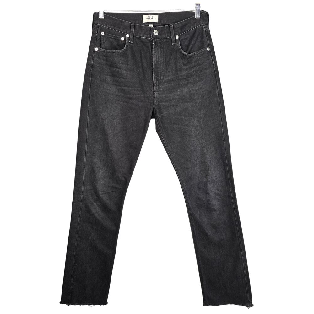 AGOLDE Jeans Womens 28 Black Cherie High Rise Straight Raw Hem Made USA Zip Fly